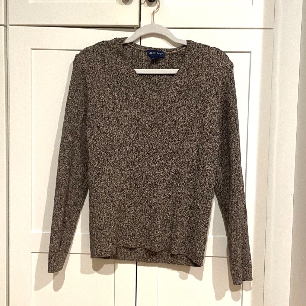 Karen Scott 100% Cotton Brown pullover Sweater Size XL